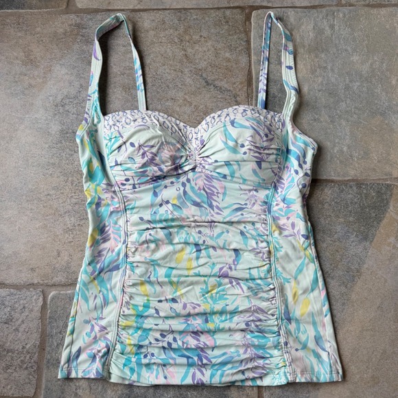 Lilly Pulitzer Ruched Hibiscus Tankini Top Size 6 Adjustable Straps Style 002943 - Picture 1 of 5